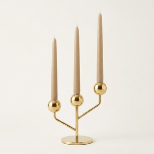 Luxury 3-Arm Gold Metal <b>Candlestick</b> Holder Minimalist Nordic <b>Brass</b> Taper Candle Stand With Sphere Accents Elegant Weddings - Product Image 1