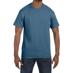 Camiseta de Manga Corta para Hombre, Cuello Redondo, Color Sólido, Corte Regular, Informal, de Algodón, Tejido de Punto, Teñido Liso, Azul, con Logotipo Frontal, Ligera - Product Image 6