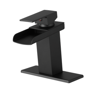 Grifos de lavabo de baño Waterfall Black de un o tres orificios, grifo de lavabo con placa de cubierta, grifos monomando para lavabo - Product Image 1