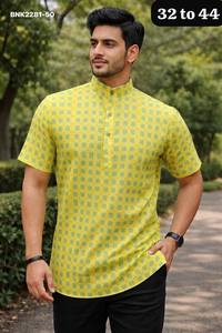เสื้อคุर्ตาผู้ชายคุณภาพสูง ผ้าคอตตอนพิมพ์ลาย แขนสั้น คอปก ป้ายยี่ห้อ แบรนด์สั้น ทรงเสื้อเชิ้ต ส่งออกจากอินเดีย - Product Image 3