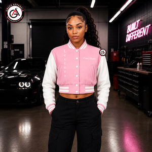 Alfa |   Kapa |   Chaqueta Corta de Motociclista para Mujer Alpha Sorority, Bordada con Motivos Griegos, Cuerpo de Lana, Mangas de Cuero, Resistente al Viento - Product Image 1