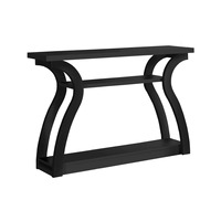 Table console moderne en fer noir avec miroir et pieds courbes, étagère ouverte à 3 niveaux, meuble d'entrée pour hôtel