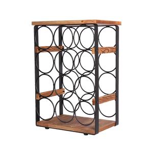 Porte-bouteilles moderne pour comptoir avec porte-verres, bois et métal, support de rangement pour 6 bouteilles, présentoir pour la maison, la cuisine, le bar, en solde - Product Image 2