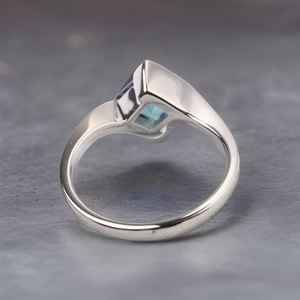 Princess Cut Alexandrite Ring Unique Engagement Ring Silver Bypass June Birthstone Color Changing Gemstone Ring - Product Image 6
