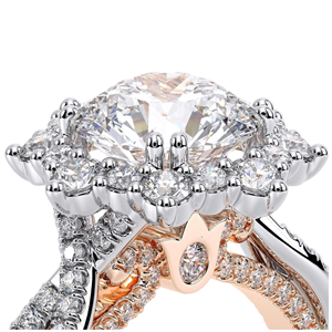 Anillo RAAMAA con Diamante Cultivado en Laboratorio de Corte Brillante, Diseño Floral con Halo, 75% de Diamantes, Base Infinita Bicolor en Oro 10k/14k/18k - Product Image 3
