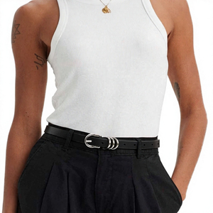Top Halter de Punto Acanalado Blanco para Mujer, Sin Mangas, Ajustado, Casual, Suave, Corto, de Color Sólido, Transpirable, de Algodón - Product Image 1