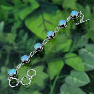 Bracelet à breloques en opale de feu bleu aqua facetté, fait main, en argent sterling 925 plaqué argent, bijoux de luxe, cadeau pour femme, réglable - Product Image 5