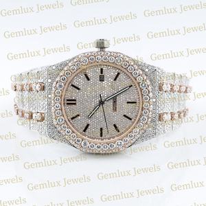 Nueva colección Auto Date Dos tonos Totalmente helado D VVS Moissanite Diamond Reloj de diamante de acero inoxidable para hombres - Product Image 2