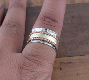 Wholesale 925 Sterling <b>Silver</b> <b>Ring</b> Copper Doted <b>Spinner</b> <b>Ring</b> for Women Handmade Solid <b>Silver</b> Statement Band Jewelry Manufacturer - Product Image 2