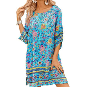 Robe élégante pour femme, style resort, imprimée, coupe ample, légère, idéale pour les vacances à la plage et les vacances en bord de mer - Product Image 1