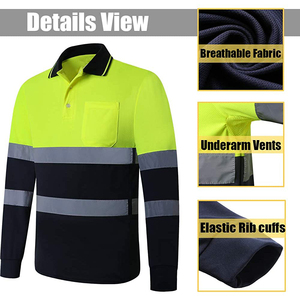 Camiseta Polo de Manga Larga Reflectante de Alta Visibilidad para Hombre, Color Naranja y Negro, Tallas Grandes, Tejido de Poliéster, Ropa de Trabajo Informal - Product Image 6