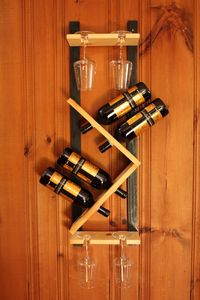 Porta botellas premium, mueble decorativo de pared, elegante almacenamiento de vino, expositor de vino geométrico, diseño moderno para bar, bambú natural - Product Image 4