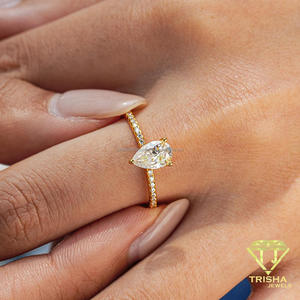 Elegant Moissanite Diamond Pear Cut Engagement <b>Ring</b> Gold Tone Band Luxury Bridal Jewelry Sparkling <b>Statement</b> <b>Ring</b> For Women - Product Image 4