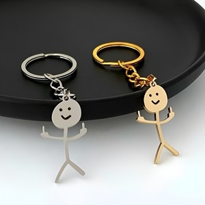 Funny Middle Finger Stickman Keychain Cute Steel School Bag Car Key Pendant Couple New Trinket Gift <b>Keyrings</b> - Product Image 1