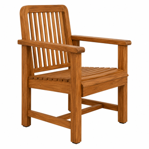 Chaise de jardin moderne en teck massif avec dossier à lattes verticales, accoudoirs larges, pieds sabre, imperméable et écologique - Product Image 2