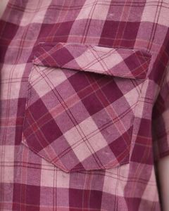 Custom Pink And Maroon Plaid Womens Short Sleeve Button Up Shirt Casual Summer Lightweight Breathable <b>Checkered</b> <b>Top</b> With Pocket - Product Image 3