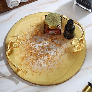 High Quality Swirled Resin Serving <b>Tray</b> With Gold Leaf Handles Polished Finish Modern Luxury Tableware <b>Storage</b> <b>Tray</b> Single Tier - Product Image 3