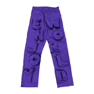 Pantalon de jogging évasé en molleton léger, style streetwear, avec motifs imprimés personnalisés, effet délavé à l'acide, coupe vintage et décontractée - Product Image 6