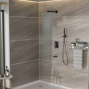 Il sistema doccia quadrata a parete da 12 pollici in gomma e bronzo a olio include accessori per doccia con valvola ruvida - Product Image 1