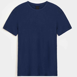เสื้อยืดคอกลมแขนสั้นสีกรมท่าสำหรับผู้ชาย ผ้าฝ้าย 100% ผ้าเจอร์ซีย์เรียบ สวมใส่สบายๆ - Product Image 5