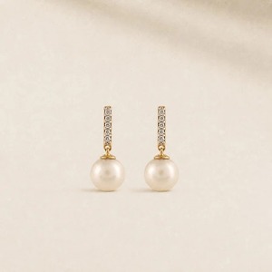 Pendientes de Oro Amarillo de 9K con Diamante Cultivado en Laboratorio de 1.00CT y Perla en Forma de Barra, Joyería Fina al por Mayor - Product Image 3