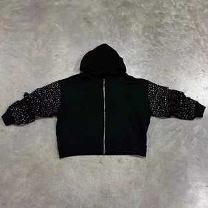 Sweat à capuche surdimensionné pour homme, de qualité supérieure, au design tendance, avec fermeture éclair et strass, en mélange polyester/coton, style vintage, en polaire pour le printemps - Product Image 4