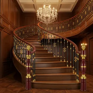 Rampe d'escalier incurvée de luxe en acier inoxydable avec accents dorés, balustres noirs, poteaux ornés, design moderne, résistant à l'eau - Product Image 5