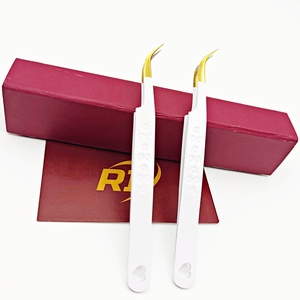 Pince à épiler pour extensions de cils, marque privée, en acier inoxydable, antimagnétique, couleur blanc et or, pointe incurvée en forme de cœur, pince d'isolation - Product Image 3