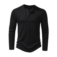 Chemise Henley à manches longues pour homme, coupe classique, 100% coton, avec motif tricoté, col rond, trois boutons sur le devant