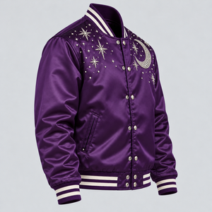 Chaqueta Varsity de Satén con Pedrería de Lujo, Elegante Chaqueta Bomber con Cristales y Estrellas, con Dobladillo Acanalado, para Moda Urbana y Fiestas - Product Image 4