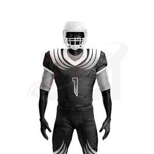 Ensemble d'uniformes de football américain pour hommes, maillot noir et pantalon, numéro 1, impression par sublimation, polyester respirant, taille adulte - Product Image 4