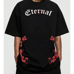 Camiseta de algodón 100% para hombre al por mayor, de lujo, 300G, unisex, con logo personalizado, cuello simulado, lisa, oversize, de corte holgado, de alto gramaje y transpirable. - Product Image 4