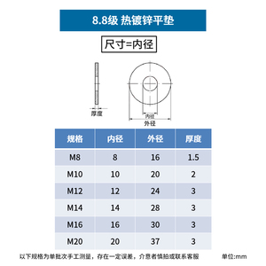 J&Gong Flat <b>Washer</b> 8.8 Grade Hot Dip Galvanized M8 M10 M12 M14 M16 GB97 Standard - Product Image 4