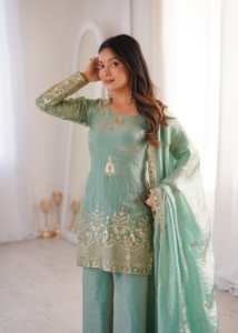 Designer Party Wear Bridal Wear Embroidery Sequence Work Fandy <b>Silk</b> Top With Bottom And Dupatta Fully Stitched Ready To Wear Set - Product Image 2