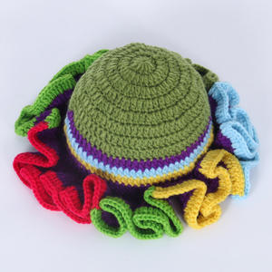 Y2K Fashion Handmade Crochet Bucket <b>Hat</b> for Women Rainbow Ruffle Knitted <b>Hat</b> for Casual Outdoor Party Travel Daily Use - Product Image 4