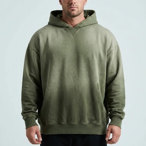 Sweat à capuche surdimensionné vert olive en coton éponge doux, effet vieilli et délavé, personnalisé, style vintage 2026 - Product Image 2