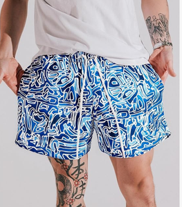 <b>Men</b> Blue Geometric Print Board Shorts Mid Waist Drawstring Quick Dry Swim <b>Trunks</b> with Pockets Casual Style - Product Image 4