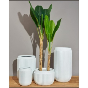 Juego de Macetas de Fibra de Vidrio Blancas con Nervaduras SwamiG TradeX, con Orificio de Drenaje, Ecológicas, Ligeras, Diseño Minimalista, para Interiores - Product Image 2