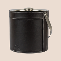 Seau à glace en similicuir noir avec couvercle et pinces, garniture métallique, poignée pivotante, isolé, idéal pour les fêtes, accessoires de bar modernes