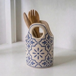 Porte-ustensiles en céramique peint à la main, motif marocain, grès émaillé, résistant à la chaleur, organisateur de cuisine, rangement décoratif - Product Image 2