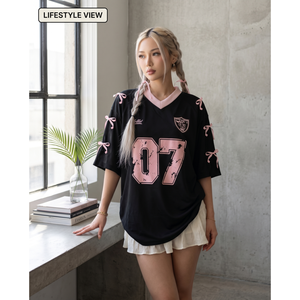 เสื้อเจอร์ซีย์อเมริกันฟุตบอลแขนสั้นทรงปกติคุณภาพสูง สตรีทแวร์ ฮิปฮอป เสื้อทีมกีฬา สไตล์วินเทจ ผ้าฝ้าย - Product Image 5