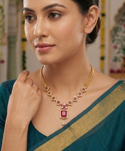 Divyoro Geometric <b>Ruby</b> Princess Short <b>Necklace</b> Gold Plated Copper Alloy Adjustable Length Classic Women's Party Wedding All - Product Image 3