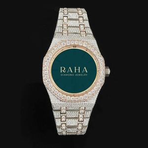 Reloj de Cuarzo RAHA de Lujo con Moissanita, Caja Redonda de 42 mm, Cristal de Zafiro, Movimiento Analógico, Correa de Acero Inoxidable de 20 mm, Números Romanos - Product Image 1