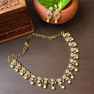 Kemp Gold-Plated Copper <b>Ruby</b> & Diamond Designer <b>Necklace</b> and Earring Set Fashionable Festival Gift - Product Image 1