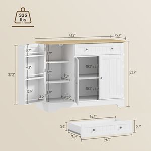 Modern 41\" White <b>Kitchen</b> Buffet Cabinet 3-Door <b>Sideboard</b> with Adjustable Shelf & Drawer for Dining Room - Product Image 3