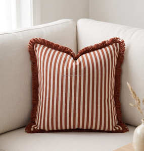 Funda de cojín decorativa con estampado de bloques, diseño de rayas neutras, ribete a juego, decoración moderna y orgánica, 45 × 45 cm - Product Image 2