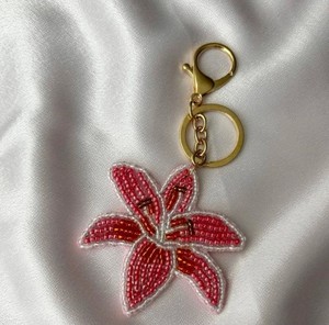 Luxury Eco-Friendly Flower Seed Beadwork Synthetic Crystals Keychain Fashion Bag <b>Charm</b> Custom <b>Keyring</b> Handbag Embroidered Key - Product Image 1