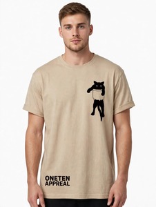 Oneten Apparel Camiseta de manga corta beige para hombre, cuello redondo, estampado gráfico de animales, top informal - Product Image 6