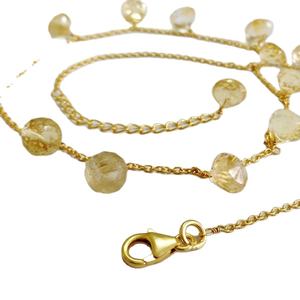 Sterling <b>Silver</b> <b>925</b> Adjustable and Fashionable Gold Plated Citrine precious Gemstones 45 cms. Trendy Link Chain Unique <b>Necklace</b> - Product Image 1