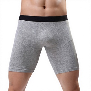 Men's Mid-Rise Gray <b>Boxer</b> Briefs Seamless Knitted Cotton Spandex Athletic Underwear Solid Color Compression Fit - Product Image 1